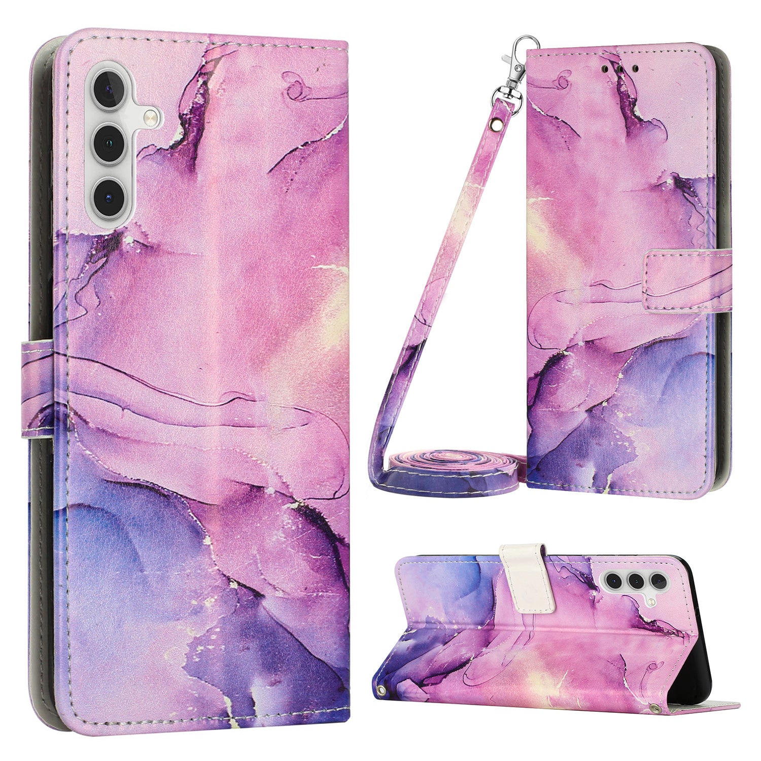 For Samsung Galaxy S23 FE Wallet Leather Case Marble Pattern Phone Stand Cover with Shoulder Strap For Samsung Galaxy S23 FE Wallet Leather Case Marble Pattern Phone Stand Cover with Shoulder Strap